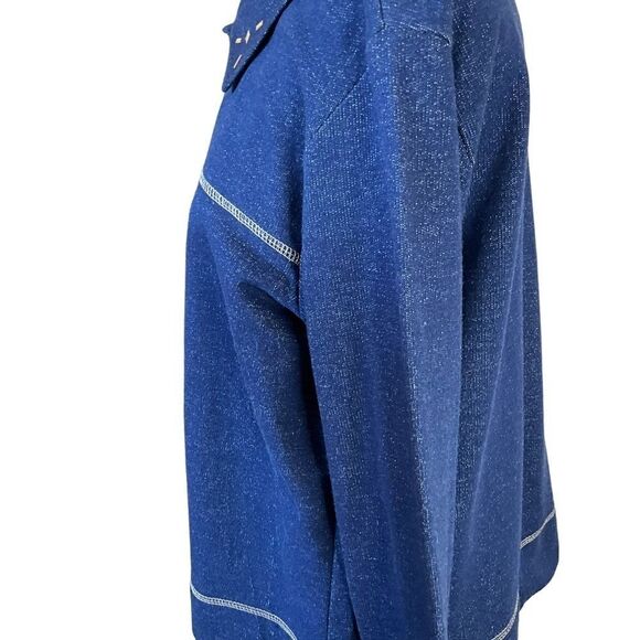 JUST Because Clothing Co Woman's Knit Jacket Size Small Navy Blue - Picture 12 of 14